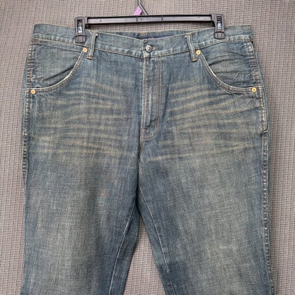 Martin + Osa Mens Size 40x32 BootCut Blue Jeans Distressed dirty denim look - Picture 9 of 9